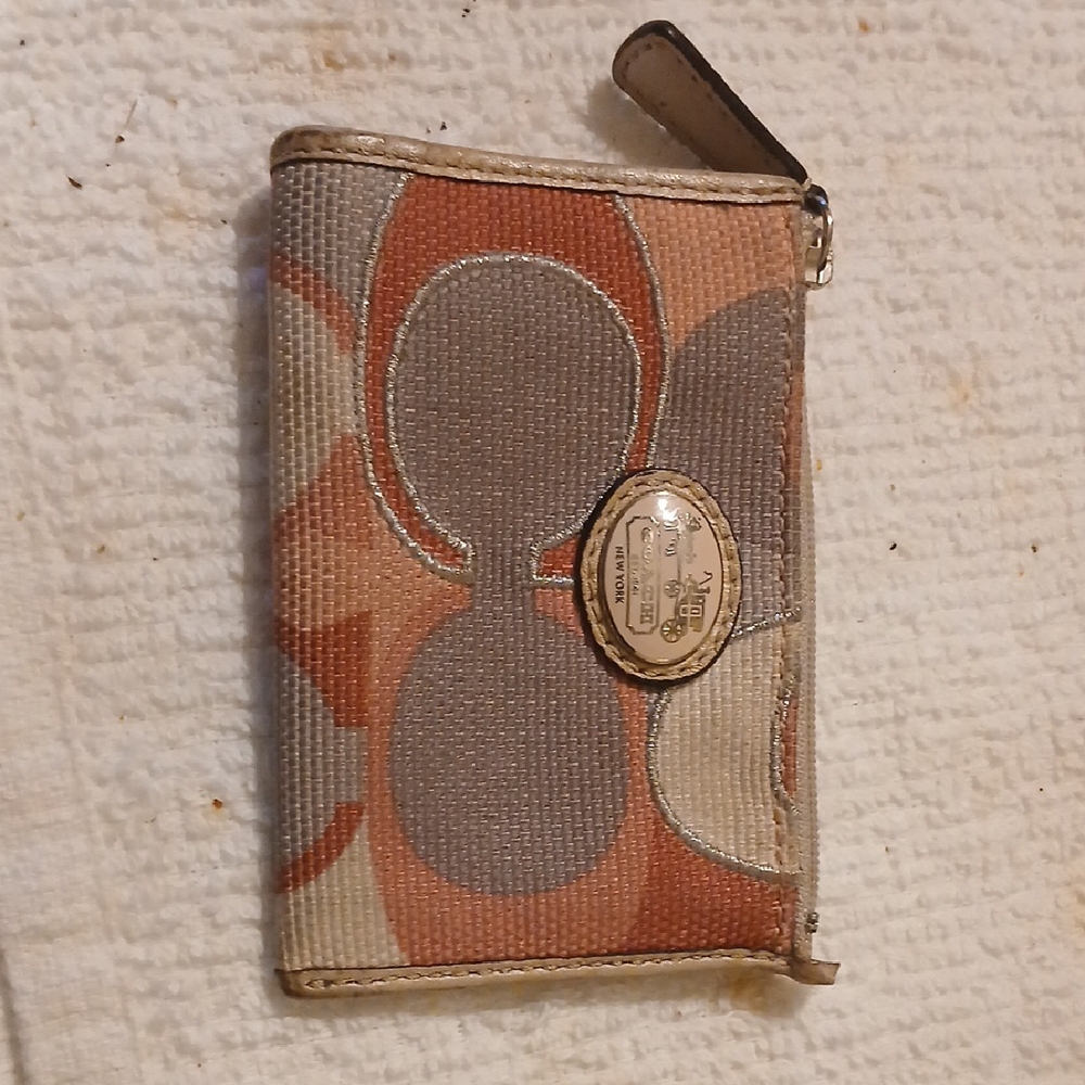Coach Signature Canvas Card Holder in Orange and Gray
